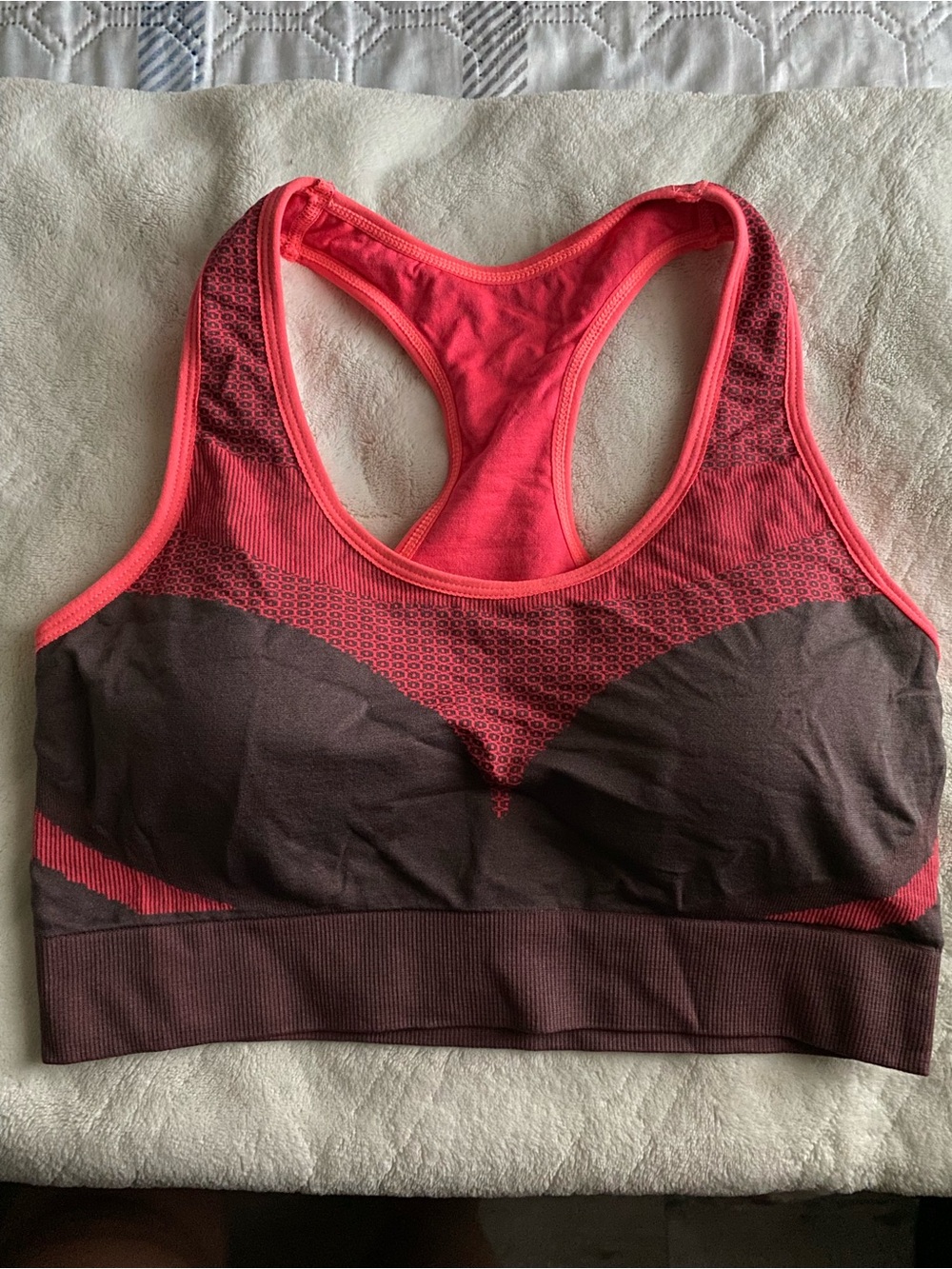 Seamless Racerback Sports Bra - Coral and Brown